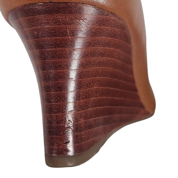 Tory Burch Women Cognac Wedge Pumps 6M Leather Logo, Fall Preppy, Quiet Luxury - Picture 13 of 15